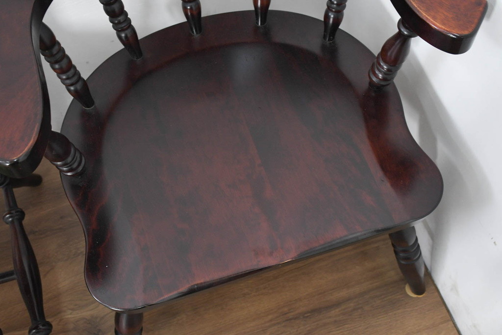 中古　美品　国産職人手作り　カバ材　品でクラシカルな佇まいがお洒落なキャプテンチェア6脚セット(アームチェア、ダイニングチェア、板座チェア、椅子、イス、バラ売り可能)(R-082741)