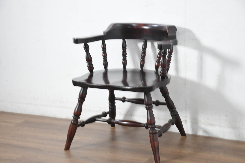 中古　美品　国産職人手作り　カバ材　品でクラシカルな佇まいがお洒落なキャプテンチェア6脚セット(アームチェア、ダイニングチェア、板座チェア、椅子、イス、バラ売り可能)(R-082741)
