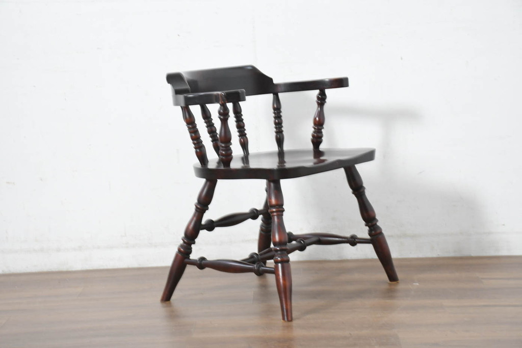 中古　美品　国産職人手作り　カバ材　品でクラシカルな佇まいがお洒落なキャプテンチェア6脚セット(アームチェア、ダイニングチェア、板座チェア、椅子、イス、バラ売り可能)(R-082741)