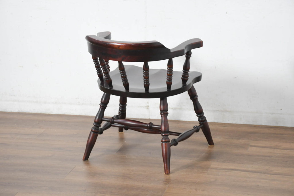 中古　美品　国産職人手作り　カバ材　品でクラシカルな佇まいがお洒落なキャプテンチェア6脚セット(アームチェア、ダイニングチェア、板座チェア、椅子、イス、バラ売り可能)(R-082741)