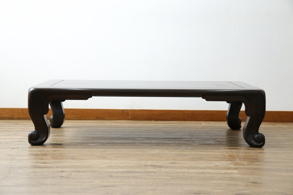 中古　美品!!　井上昇山作　格調高い縞黒檀が際立つ座卓(ローテーブル、センターテーブル、リビングテーブル)(定価約75万円)(R-083304)