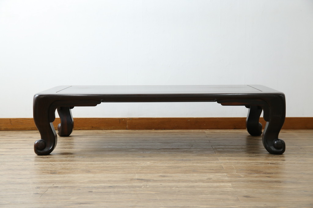 中古　美品!!　井上昇山作　格調高い縞黒檀が際立つ座卓(ローテーブル、センターテーブル、リビングテーブル)(定価約75万円)(R-083304)