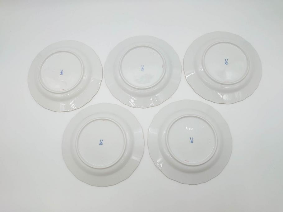 ドイツ　マイセン　Meissen　ベーシックフラワー　二つ花　それぞれ違った花達が食卓のアクセントになるプレート5枚セット(皿、洋食器)(R-070200)