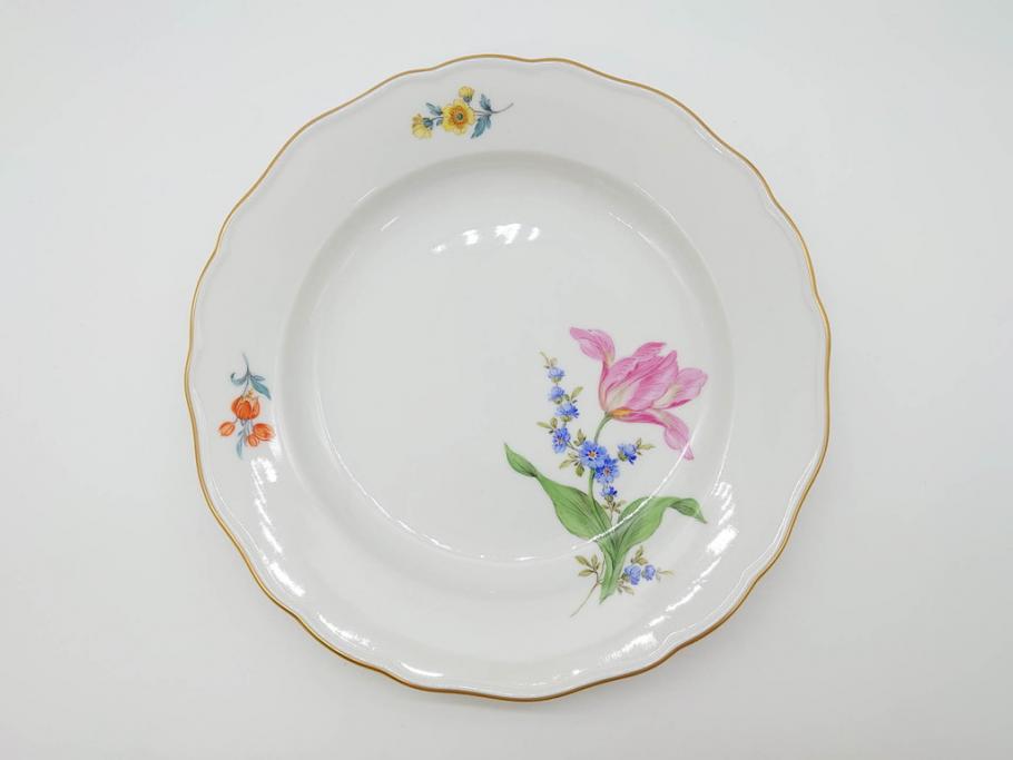 ドイツ　マイセン　Meissen　ベーシックフラワー　二つ花　それぞれ違った花達が食卓のアクセントになるプレート5枚セット(皿、洋食器)(R-070200)