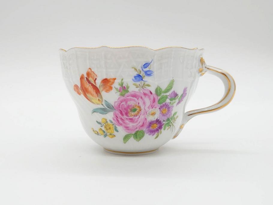 ドイツ　マイセン　Meissen　ベーシックフラワー　五つ花　繊細なデザインが上品な雰囲気を醸し出すティーカップ&ソーサー2客セット(洋食器、C&S)(R-070201)