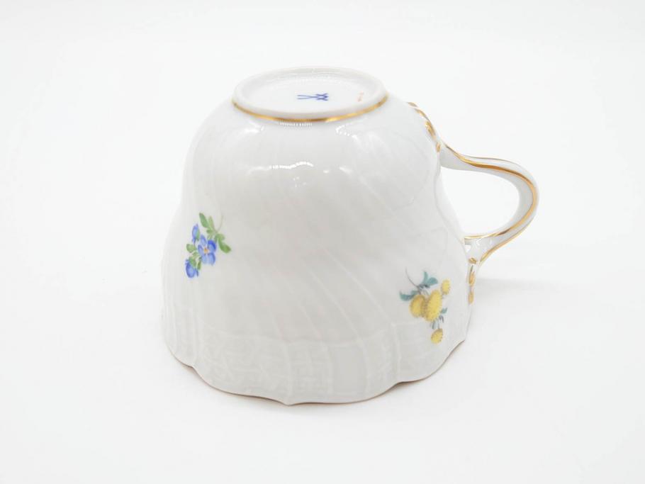 ドイツ　マイセン　Meissen　ベーシックフラワー　五つ花　繊細なデザインが上品な雰囲気を醸し出すティーカップ&ソーサー2客セット(洋食器、C&S)(R-070201)