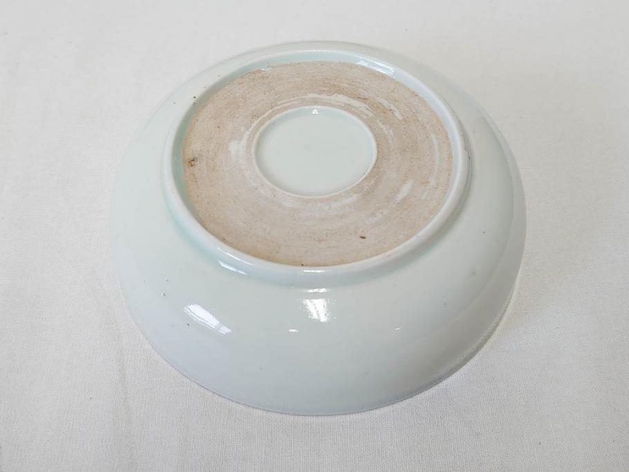 江戸期　伊万里　色絵　約13cm　4.5寸　鶴に巻物図　縁起の良い図柄が上品ななます皿4枚セット(小皿、和皿、深皿、和食器、四寸五分)(R-076762)