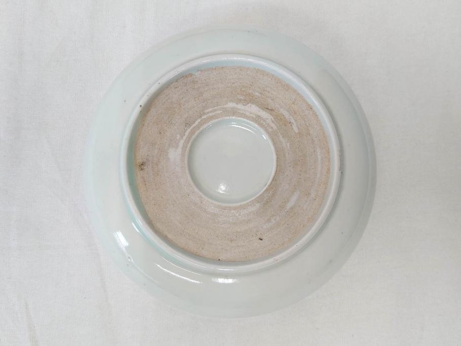 江戸期　伊万里　色絵　約13cm　4.5寸　鶴に巻物図　縁起の良い図柄が上品ななます皿4枚セット(小皿、和皿、深皿、和食器、四寸五分)(R-076762)