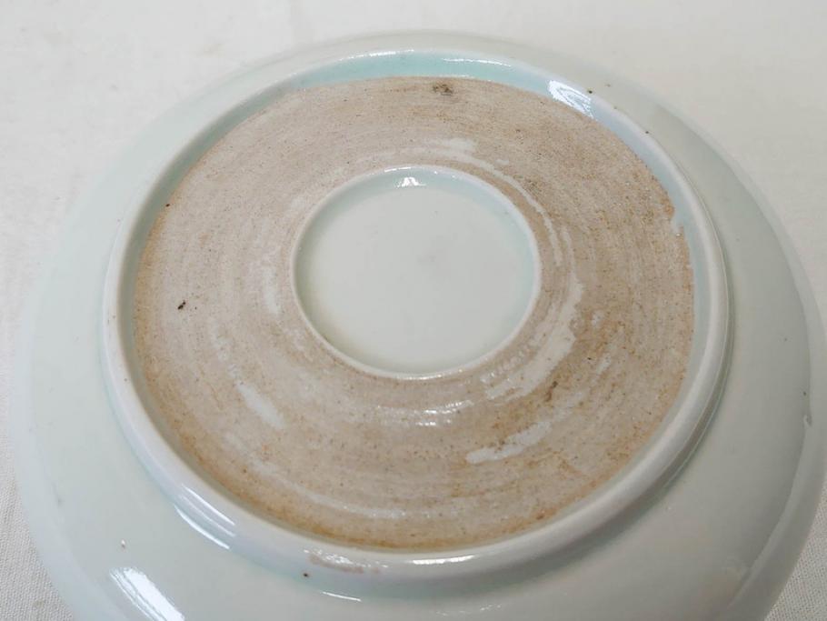 江戸期　伊万里　色絵　約13cm　4.5寸　鶴に巻物図　縁起の良い図柄が上品ななます皿4枚セット(小皿、和皿、深皿、和食器、四寸五分)(R-076762)