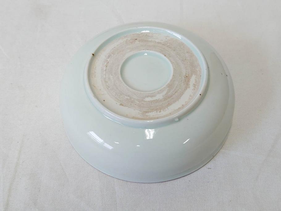 江戸期　伊万里　色絵　約13cm　4.5寸　鶴に巻物図　縁起の良い図柄が上品ななます皿4枚セット(小皿、和皿、深皿、和食器、四寸五分)(R-076762)