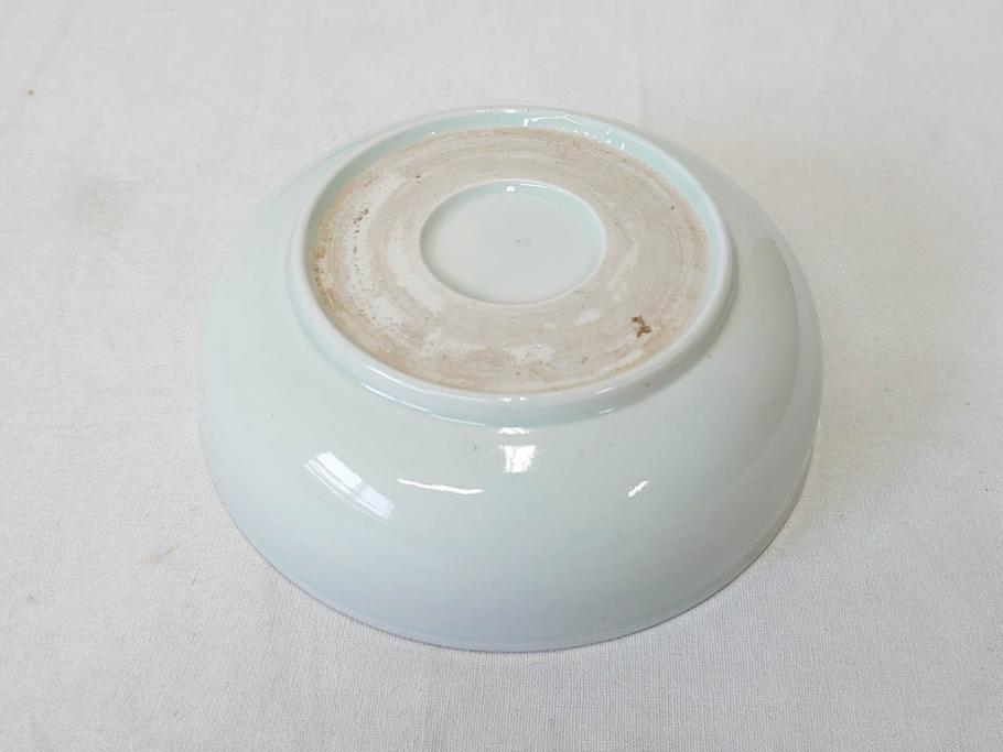 江戸期　伊万里　色絵　約13cm　4.5寸　鶴に巻物図　縁起の良い図柄が上品ななます皿4枚セット(小皿、和皿、深皿、和食器、四寸五分)(R-076762)