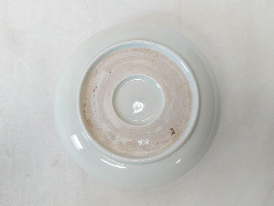 江戸期　伊万里　色絵　約13cm　4.5寸　鶴に巻物図　縁起の良い図柄が上品ななます皿4枚セット(小皿、和皿、深皿、和食器、四寸五分)(R-076762)