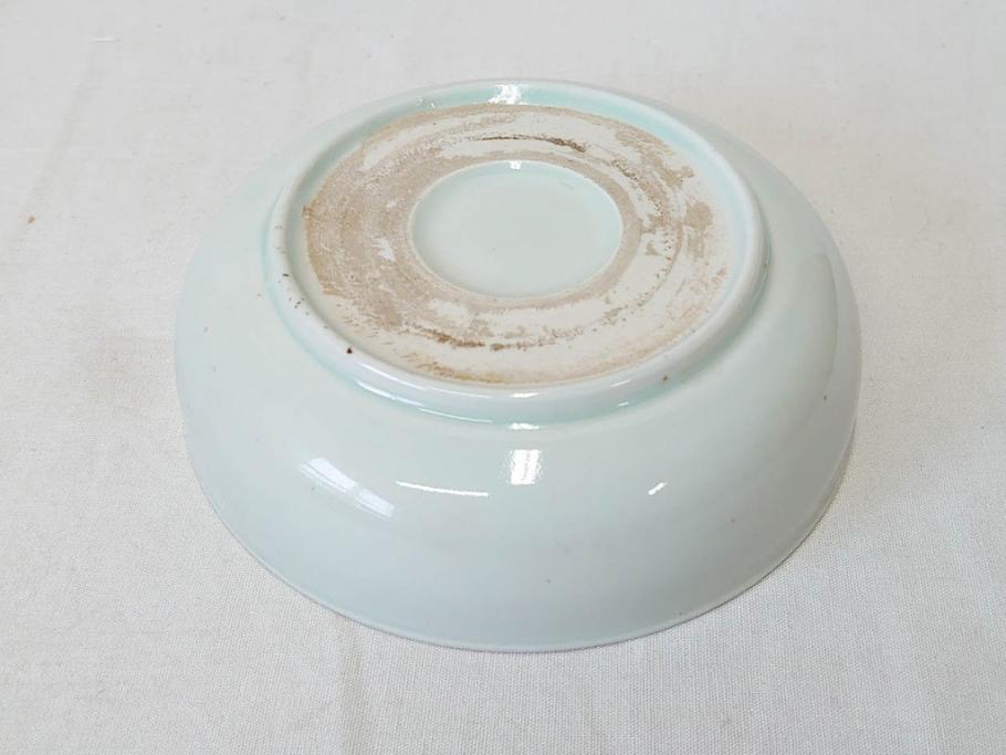 江戸期　伊万里　色絵　約13cm　4.5寸　鶴に巻物図　縁起の良い図柄が上品ななます皿4枚セット(小皿、和皿、深皿、和食器、四寸五分)(R-076762)