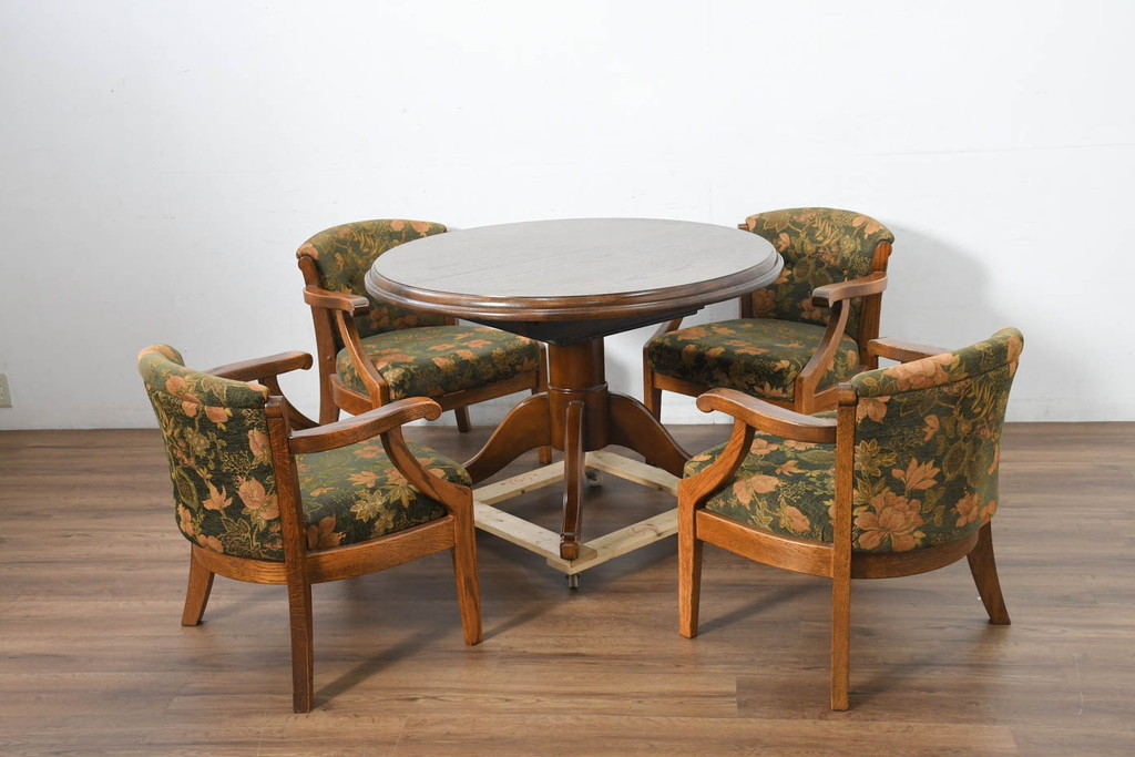 中古　美品　三越家具(現カントリーハウス)　Brugge(ブルージュ)　クラシカルな佇まいが魅力の伸長式ラウンドテーブル(ダイニングテーブル、エクステンションテーブル、丸テーブル、4人掛け、2人掛け、4人用、2人用、食卓)(定価約28万円)(R-082742)