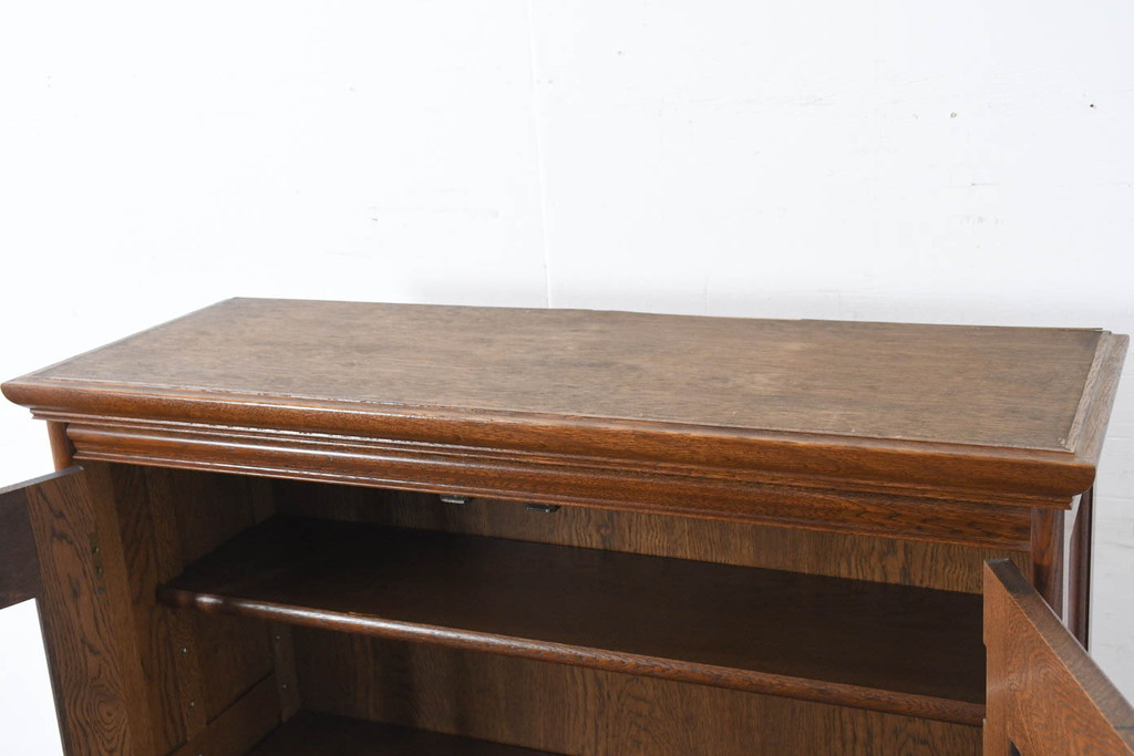 中古　美品!!　北海道旭川 近藤工芸　Solid Furniture OAK (ソリッドファニチャー オーク)　オーク材　クラシカルで上品な佇まいのビューローブックケース(ライティングビューロー、簿記机、本箱、本棚、飾り棚、収納棚、戸棚、ワークデスク、在宅用、在宅ワーク用)(R-082612)