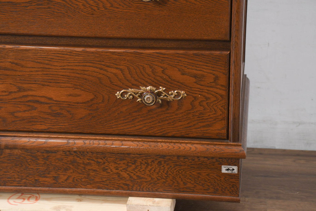 中古　美品!!　北海道旭川 近藤工芸　Solid Furniture OAK (ソリッドファニチャー オーク)　オーク材　クラシカルで上品な佇まいのビューローブックケース(ライティングビューロー、簿記机、本箱、本棚、飾り棚、収納棚、戸棚、ワークデスク、在宅用、在宅ワーク用)(R-082612)