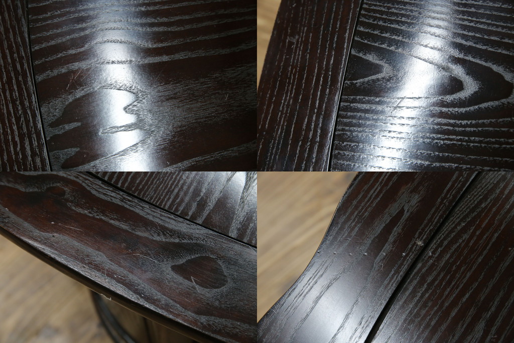 中古　美品　広島県　博永家具　漆塗り　便利な収納付き!!シックな色合いと和モダンデザインが魅力的な囲炉裏テーブルセット(ダイニングテーブル、ラウンドテーブル、4人掛け、4P、ダイニングチェア、板座チェア、椅子、イス、いす、食卓、木製火鉢)(定価約130万円)(R-062789)