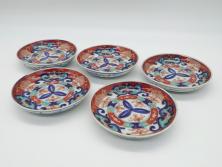 明治期　伊万里焼　色絵　金彩　花文　4寸皿　約12㎝　色彩豊かで食卓に華やぎをもたらす小皿5客セット(四寸、赤絵、和食器、和皿)(R-062189)