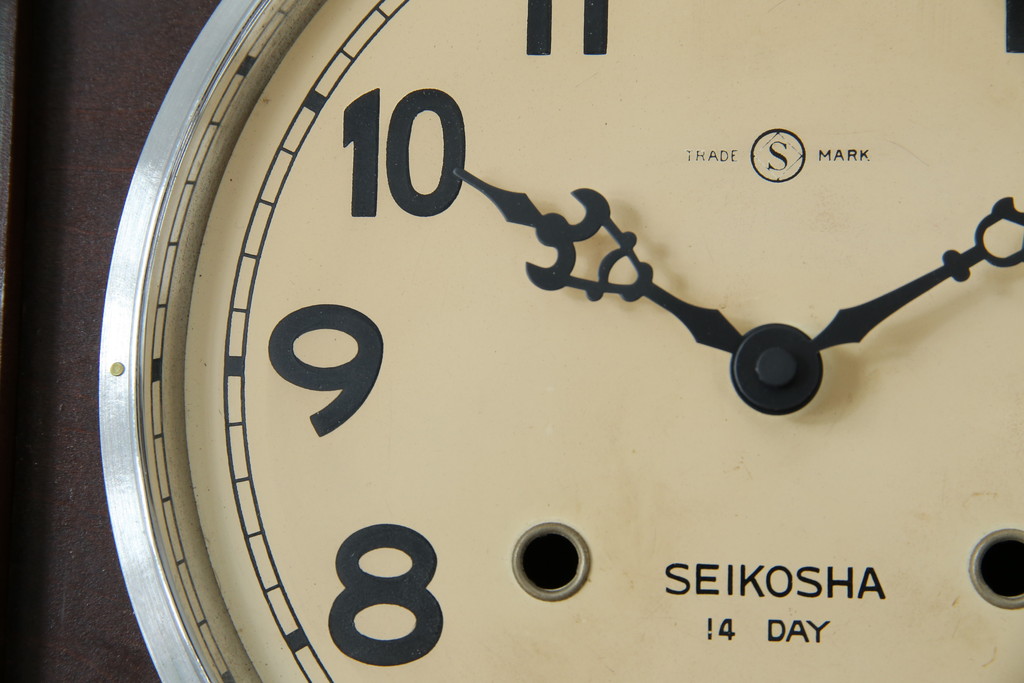 和製アンティーク　精工舎(SEIKOSHA、セイコー)　14DAY　TRADE(S)MARK　レリーフデザインが素敵な掛け時計(柱時計、古時計、振り子時計)(R-072160)