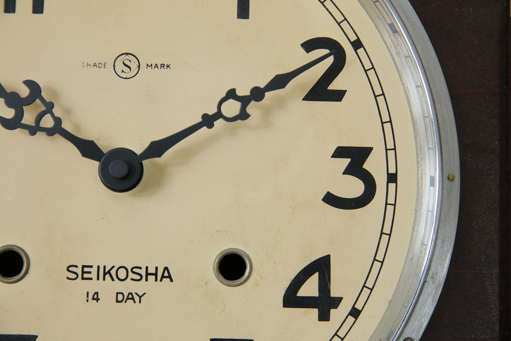 和製アンティーク　精工舎(SEIKOSHA、セイコー)　14DAY　TRADE(S)MARK　レリーフデザインが素敵な掛け時計(柱時計、古時計、振り子時計)(R-072160)