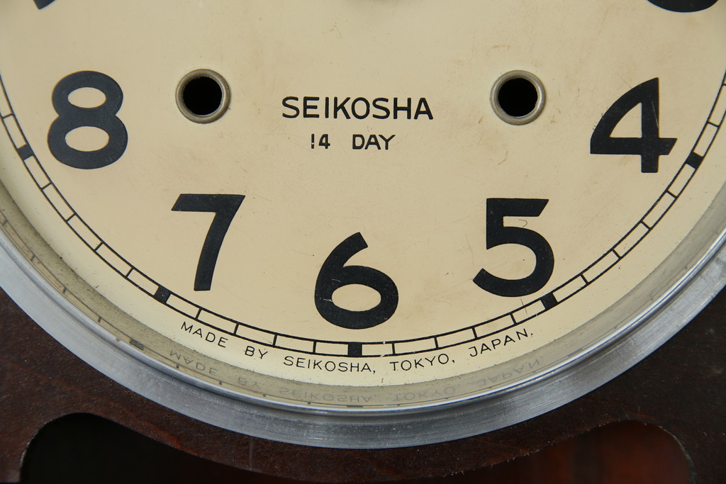 和製アンティーク　精工舎(SEIKOSHA、セイコー)　14DAY　TRADE(S)MARK　レリーフデザインが素敵な掛け時計(柱時計、古時計、振り子時計)(R-072160)