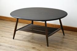 イギリスビンテージ　希少モデル　ERCOL(アーコール)　クラシカルな雰囲気漂うオーバル型ローテーブル(リビングテーブル、センターテーブル、楕円、英国、ヴィンテージ)(R-069048)