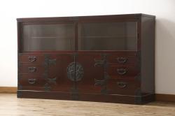中古　美品　二本松工藝館　田中家具　重厚感ある佇まいが魅力的なサイドボード(リビングボード、戸棚、収納棚)(R-059244)