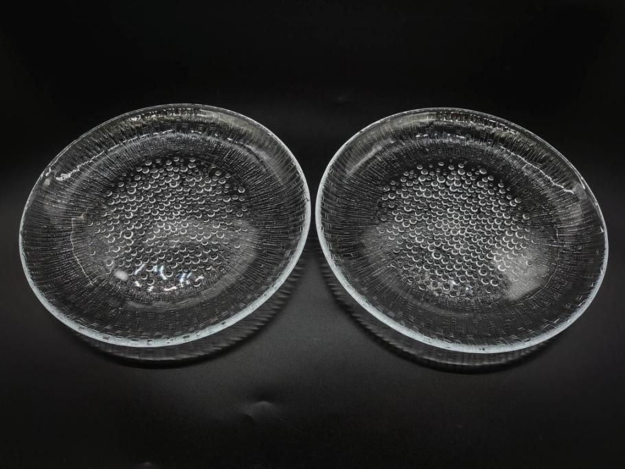 フィンランド　iittala(イッタラ)　AINO AALTO(アイノ・アアルト)　約23cm/Ultima Thule(ウルティマツーレ)　約25cm　空間に豊かな表情を与えるプレート2枚&ボウルセット(ガラス、深皿、深鉢、硝子、北欧)(R-083080)