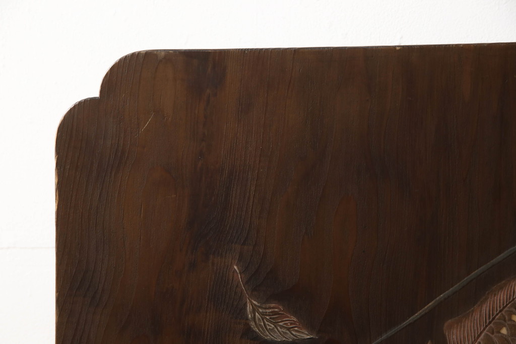 和製アンティーク　高級杉材　大迫力の鯉の漆絵入り衝立て(つい立て、衝い立て、パーテーション、仕切り)(R-068920)