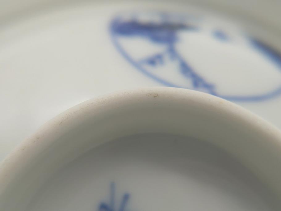 江戸期　古伊万里　大明成化年製　染付　山水文　丸文　3.6寸　約11cm　温かみのあるフォルムが魅力の蓋付き茶碗5客セット(三寸六分、和食器、和皿)(R-062246)
