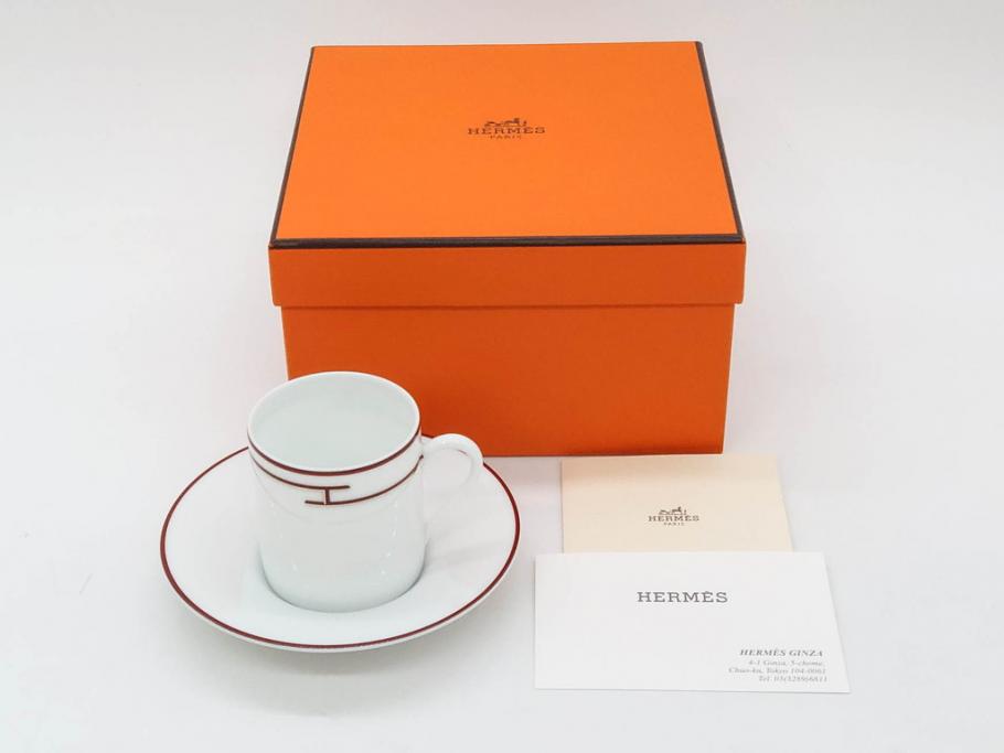 フランス　HERMES(エルメス)　リズム　洗練されたデザインが魅力のコーヒーカップ&ソーサー2客セット(C&S、金彩、碗皿、洋食器、共箱付)(R-083283)