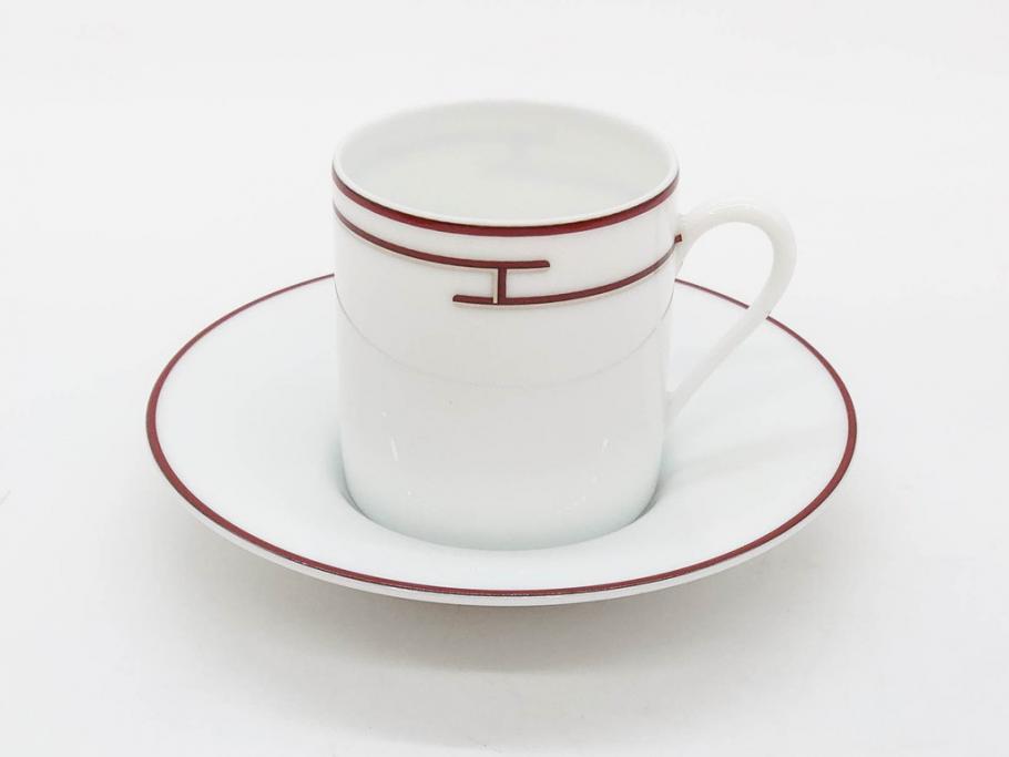 フランス　HERMES(エルメス)　リズム　洗練されたデザインが魅力のコーヒーカップ&ソーサー2客セット(C&S、金彩、碗皿、洋食器、共箱付)(R-083283)