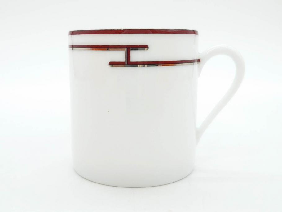 フランス　HERMES(エルメス)　リズム　洗練されたデザインが魅力のコーヒーカップ&ソーサー2客セット(C&S、金彩、碗皿、洋食器、共箱付)(R-083283)
