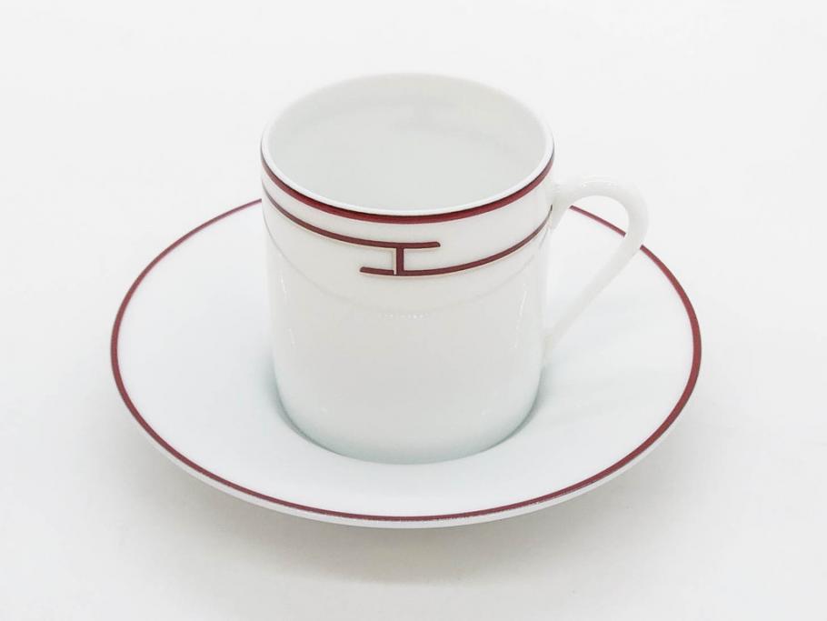 フランス　HERMES(エルメス)　リズム　洗練されたデザインが魅力のコーヒーカップ&ソーサー2客セット(C&S、金彩、碗皿、洋食器、共箱付)(R-083283)