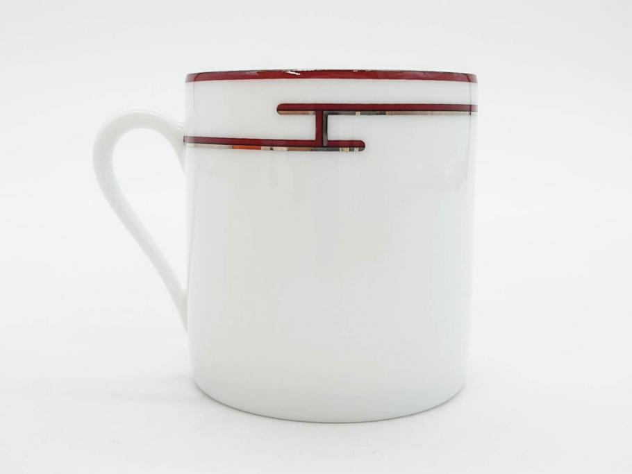 フランス　HERMES(エルメス)　リズム　洗練されたデザインが魅力のコーヒーカップ&ソーサー2客セット(C&S、金彩、碗皿、洋食器、共箱付)(R-083283)