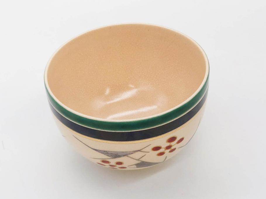 十六代 永楽善五郎　色絵　早春　茶道具　約12cm　4寸　静謐な美しさを感じさせる茶碗(梅、金彩、抹茶碗、茶器、茶陶、裏印、和食器、共箱付、四寸)(R-083284)