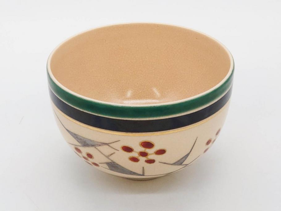 十六代 永楽善五郎　色絵　早春　茶道具　約12cm　4寸　静謐な美しさを感じさせる茶碗(梅、金彩、抹茶碗、茶器、茶陶、裏印、和食器、共箱付、四寸)(R-083284)