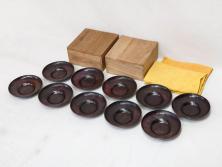本間琢斎　斑紫銅無地　紫がかった色味が美しい茶托10枚セット(五客揃2セット、銅器、茶道具、煎茶道具、在銘有、共箱付き)(R-076767)