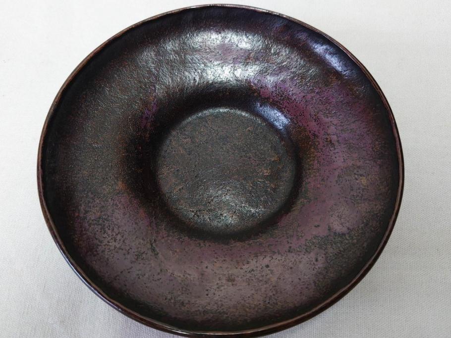 本間琢斎　斑紫銅無地　紫がかった色味が美しい茶托10枚セット(五客揃2セット、銅器、茶道具、煎茶道具、在銘有、共箱付き)(R-076767)