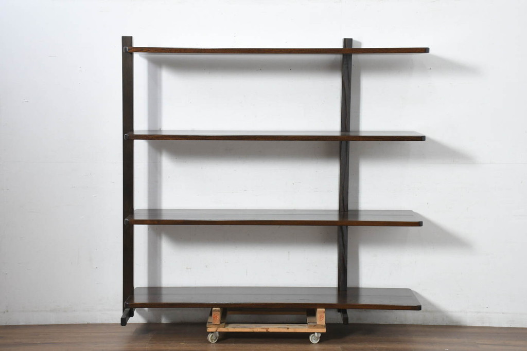 中古　新品未使用　展示品　岩手岩泉・純木家具　総欅(ケヤキ)材　漆塗り　空間を選ばず使える万能デザイン!!シンプルモダンな飾り棚(オープンシェルフ、オープンラック、ディスプレイラック、陳列棚)(R-082730)