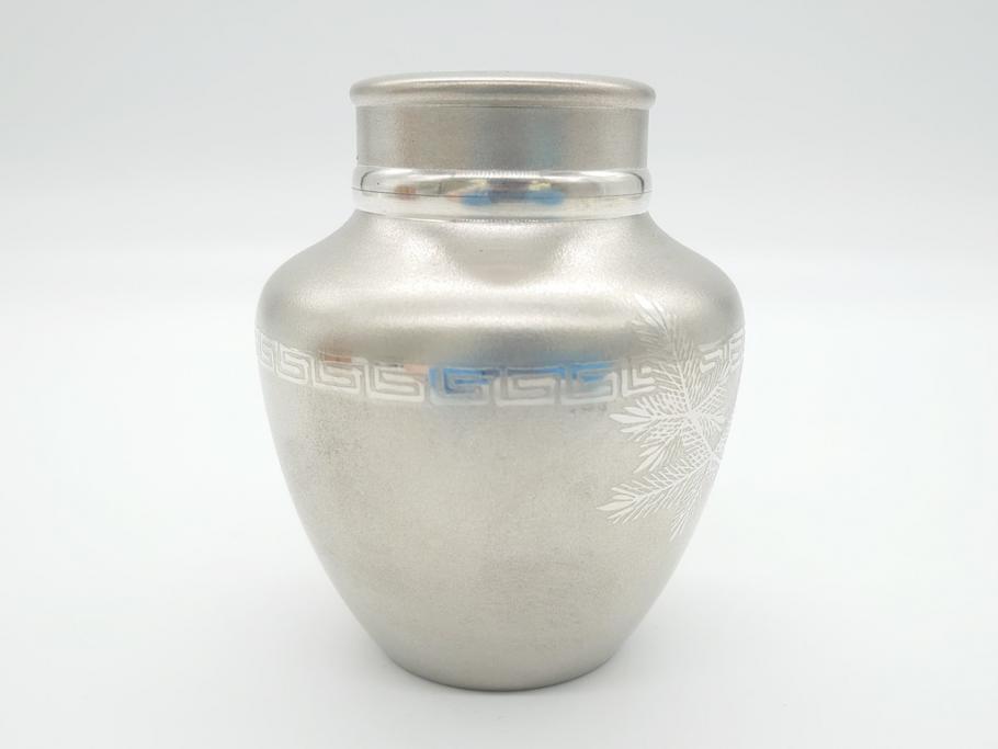 薩摩　谷山正錫　山崎畩五郎　錫製　カコシマ　彫金細工　茶心壷(共箱付き、茶筒、煎茶道具)(R-062239)