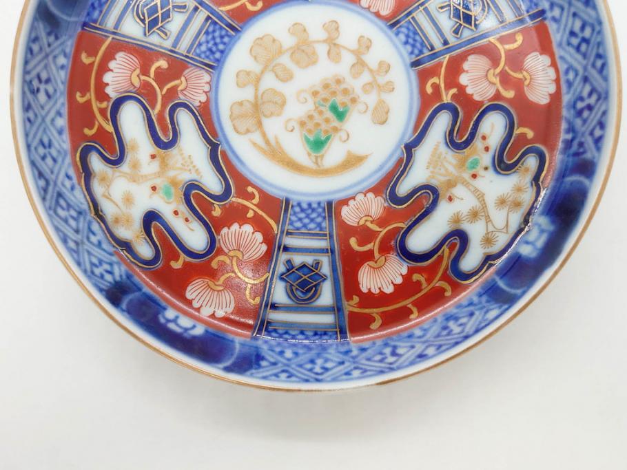江戸期　古伊万里　色絵　染付　約13cm　4.3寸　華やかな図柄が目を惹く小皿3枚セット(和皿、和食器、四寸三分)(R-076788)
