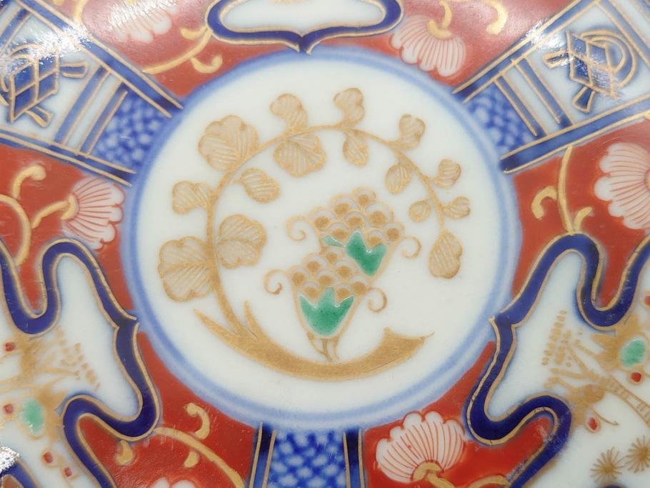 江戸期　古伊万里　色絵　染付　約13cm　4.3寸　華やかな図柄が目を惹く小皿3枚セット(和皿、和食器、四寸三分)(R-076788)