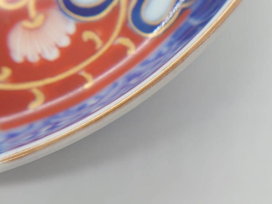 江戸期　古伊万里　色絵　染付　約13cm　4.3寸　華やかな図柄が目を惹く小皿3枚セット(和皿、和食器、四寸三分)(R-076788)