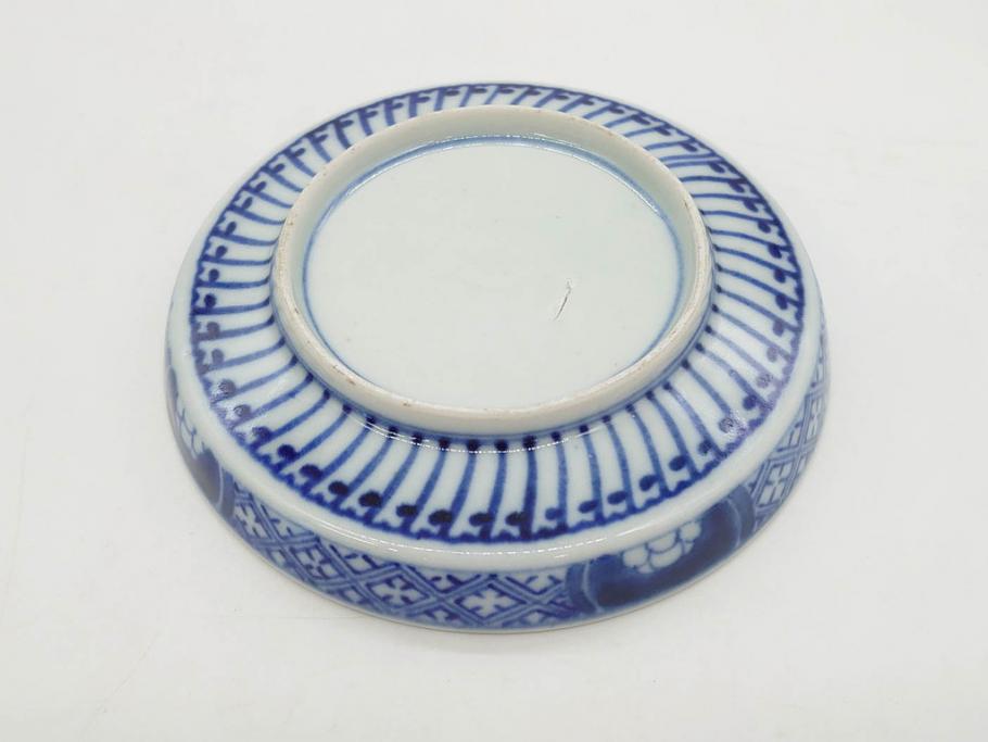 江戸期　古伊万里　色絵　染付　約13cm　4.3寸　華やかな図柄が目を惹く小皿3枚セット(和皿、和食器、四寸三分)(R-076788)