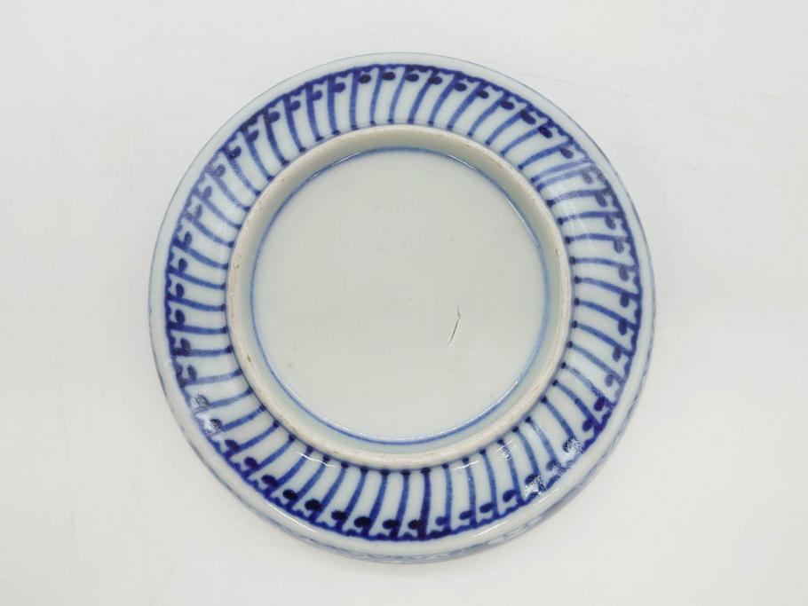江戸期　古伊万里　色絵　染付　約13cm　4.3寸　華やかな図柄が目を惹く小皿3枚セット(和皿、和食器、四寸三分)(R-076788)