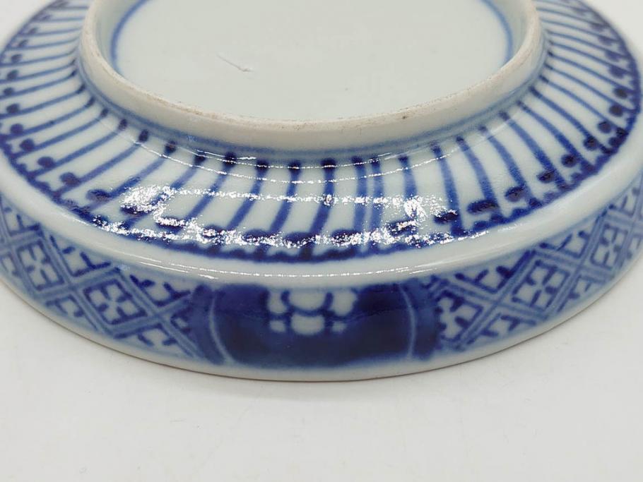 江戸期　古伊万里　色絵　染付　約13cm　4.3寸　華やかな図柄が目を惹く小皿3枚セット(和皿、和食器、四寸三分)(R-076788)