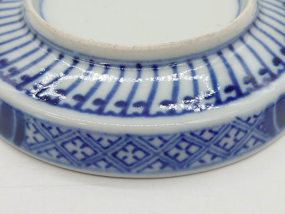 江戸期　古伊万里　色絵　染付　約13cm　4.3寸　華やかな図柄が目を惹く小皿3枚セット(和皿、和食器、四寸三分)(R-076788)