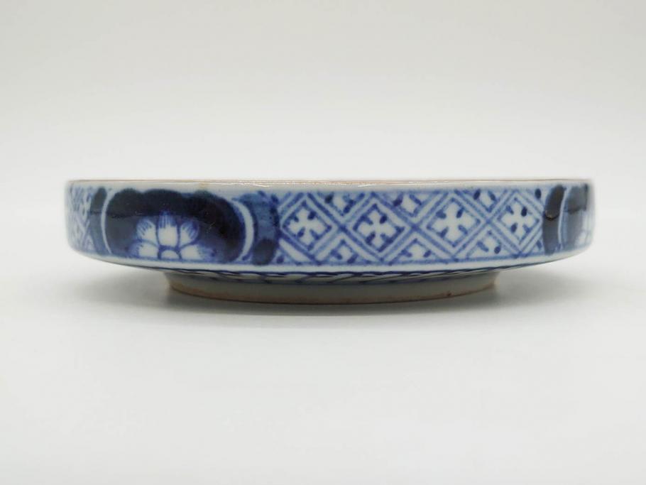 江戸期　古伊万里　色絵　染付　約13cm　4.3寸　華やかな図柄が目を惹く小皿3枚セット(和皿、和食器、四寸三分)(R-076788)