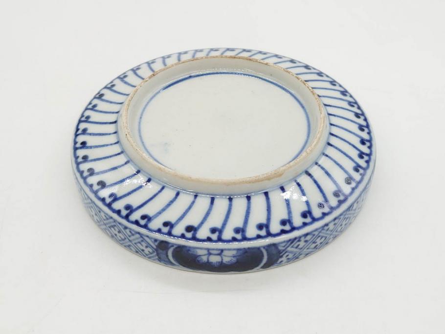 江戸期　古伊万里　色絵　染付　約13cm　4.3寸　華やかな図柄が目を惹く小皿3枚セット(和皿、和食器、四寸三分)(R-076788)